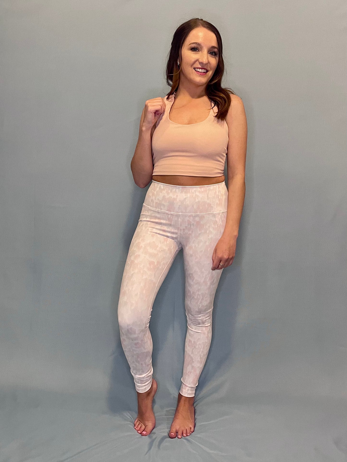 Pastel Splatter High-Waisted Leggings with Pockets - Coral Pink
