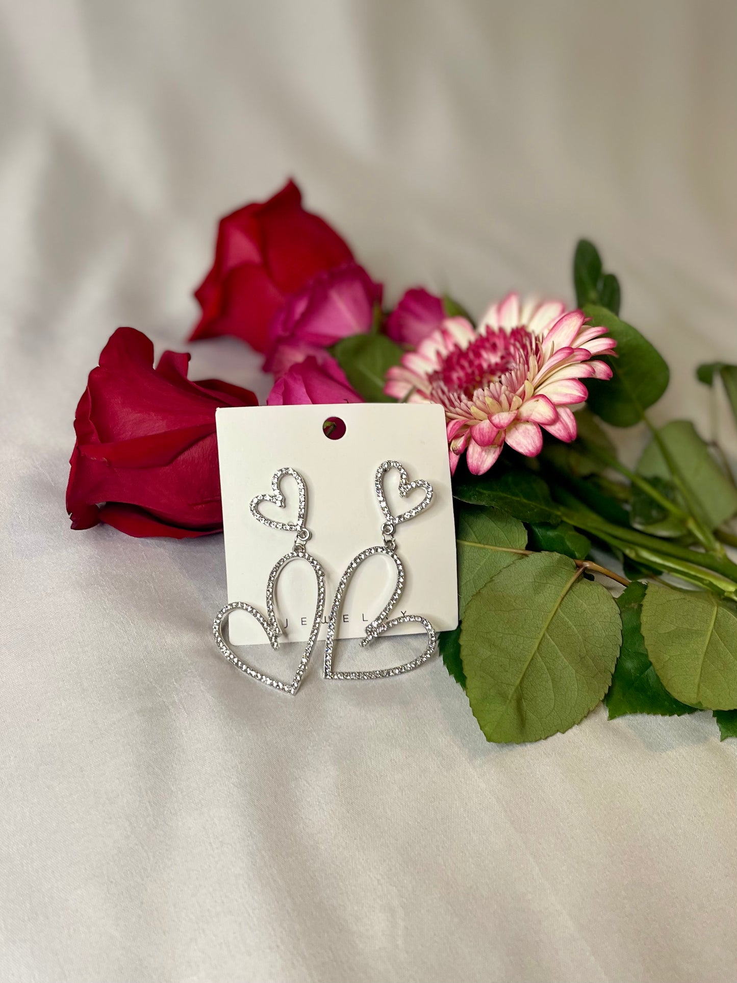 Two Hearts Collide - Silver Heart Earrings