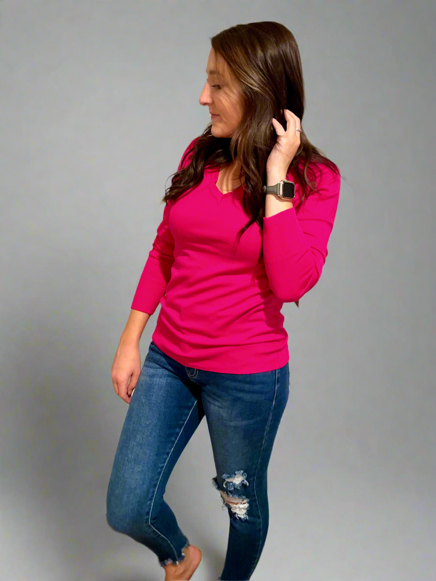 Tiffani Hot Pink V-Neck Sweater