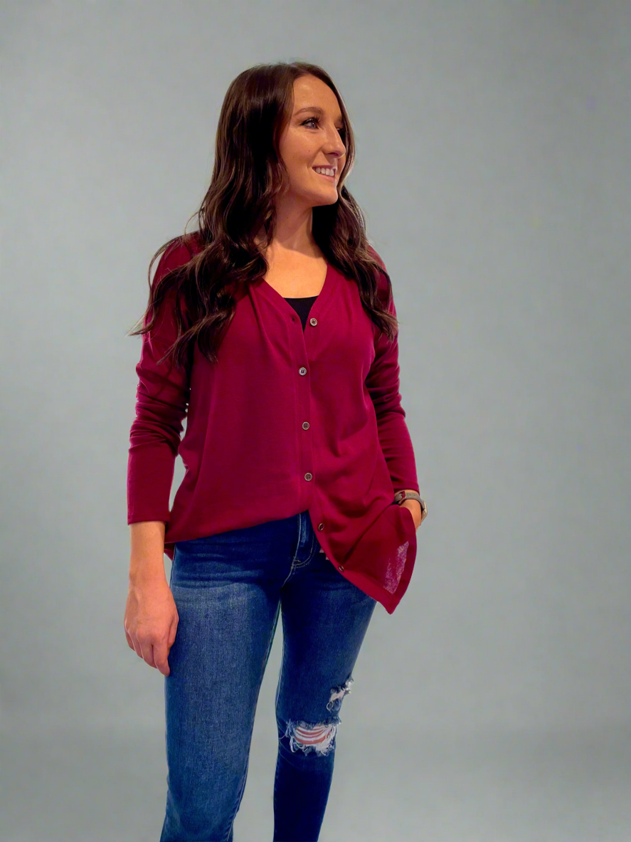 Burgundy Button Up Cardigan