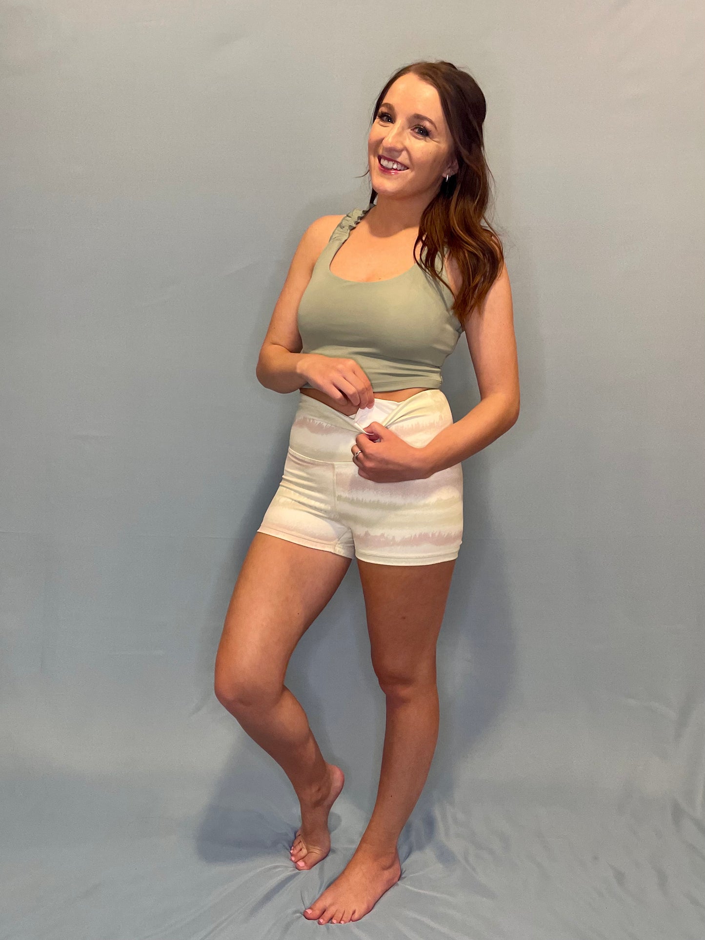 Neapolitan Stripe High-Waist Active Shorts - Dusty Mint