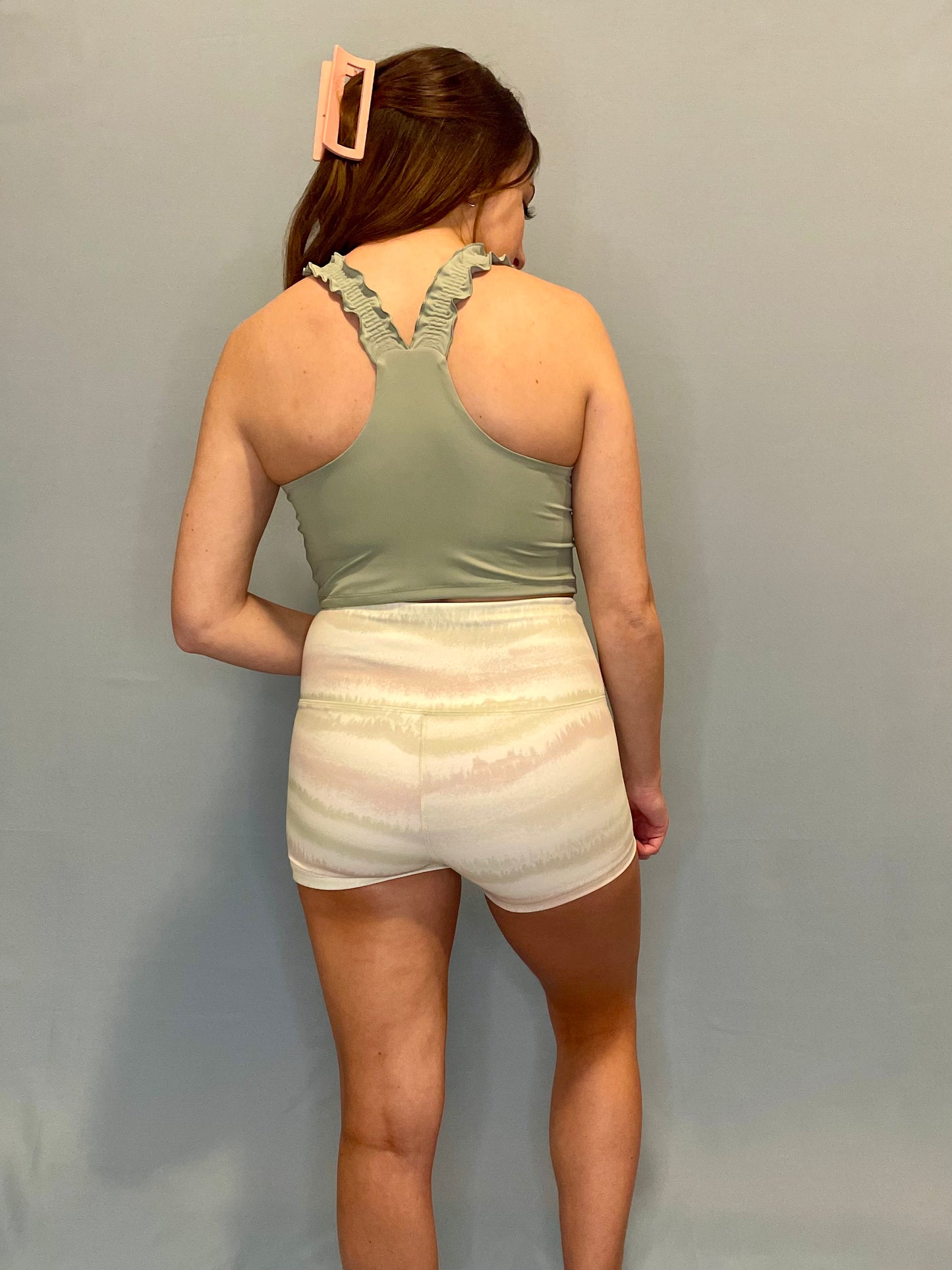 Neapolitan Stripe High-Waist Active Shorts - Dusty Mint