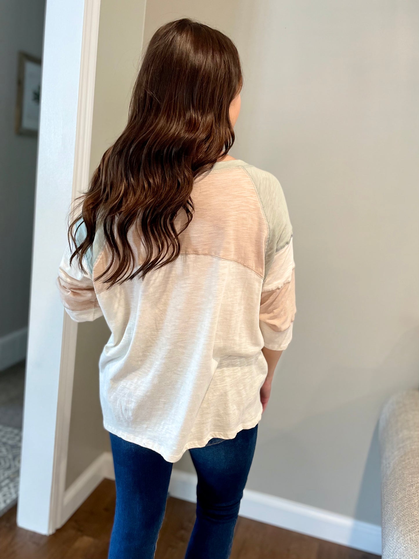 Cream-Sage Color Block Top