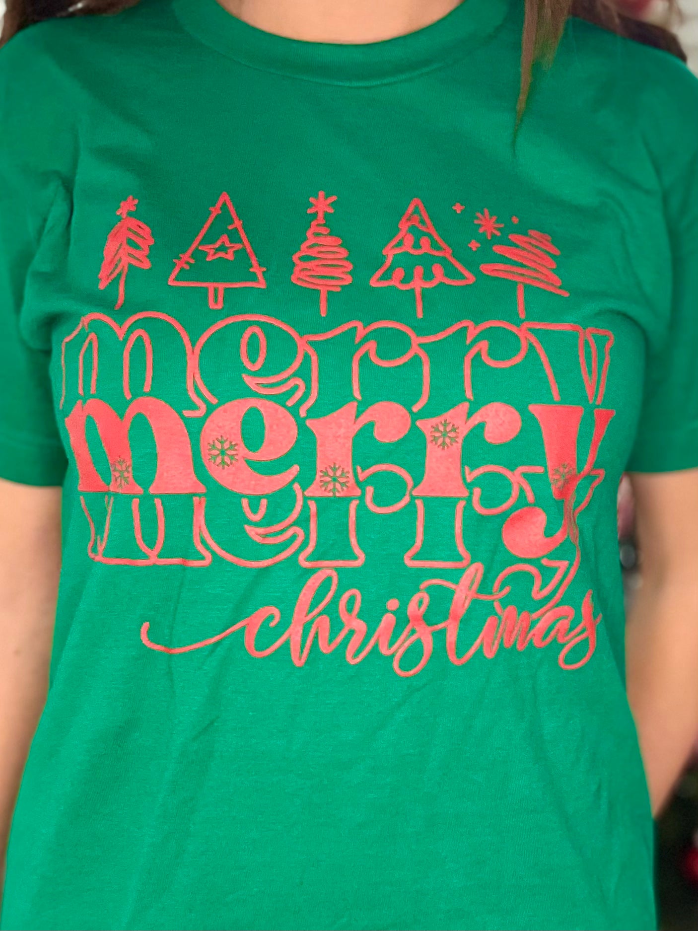 Merry Merry Merry Christmas Graphic Tee - Red and Green