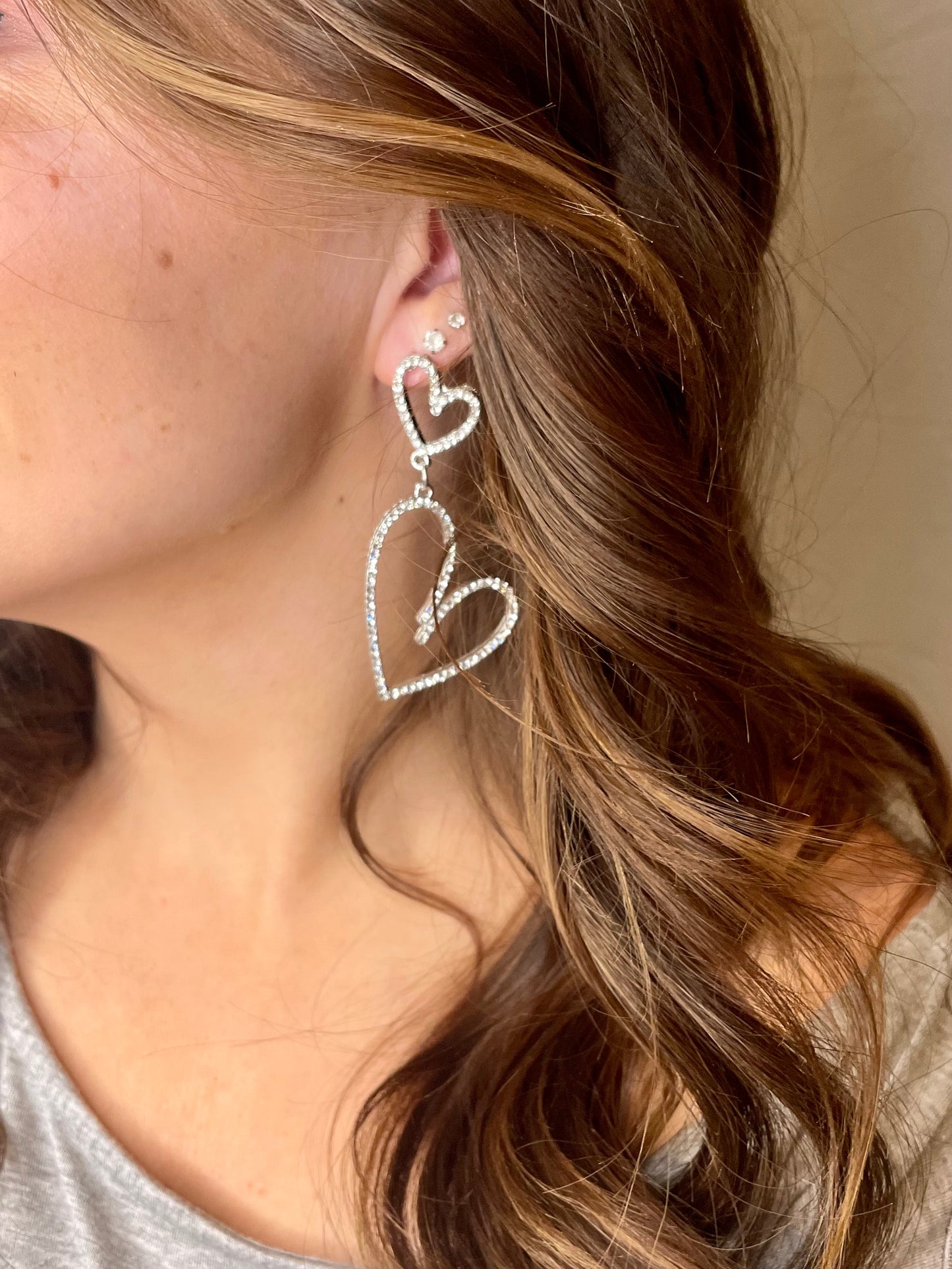 Two Hearts Collide - Silver Heart Earrings
