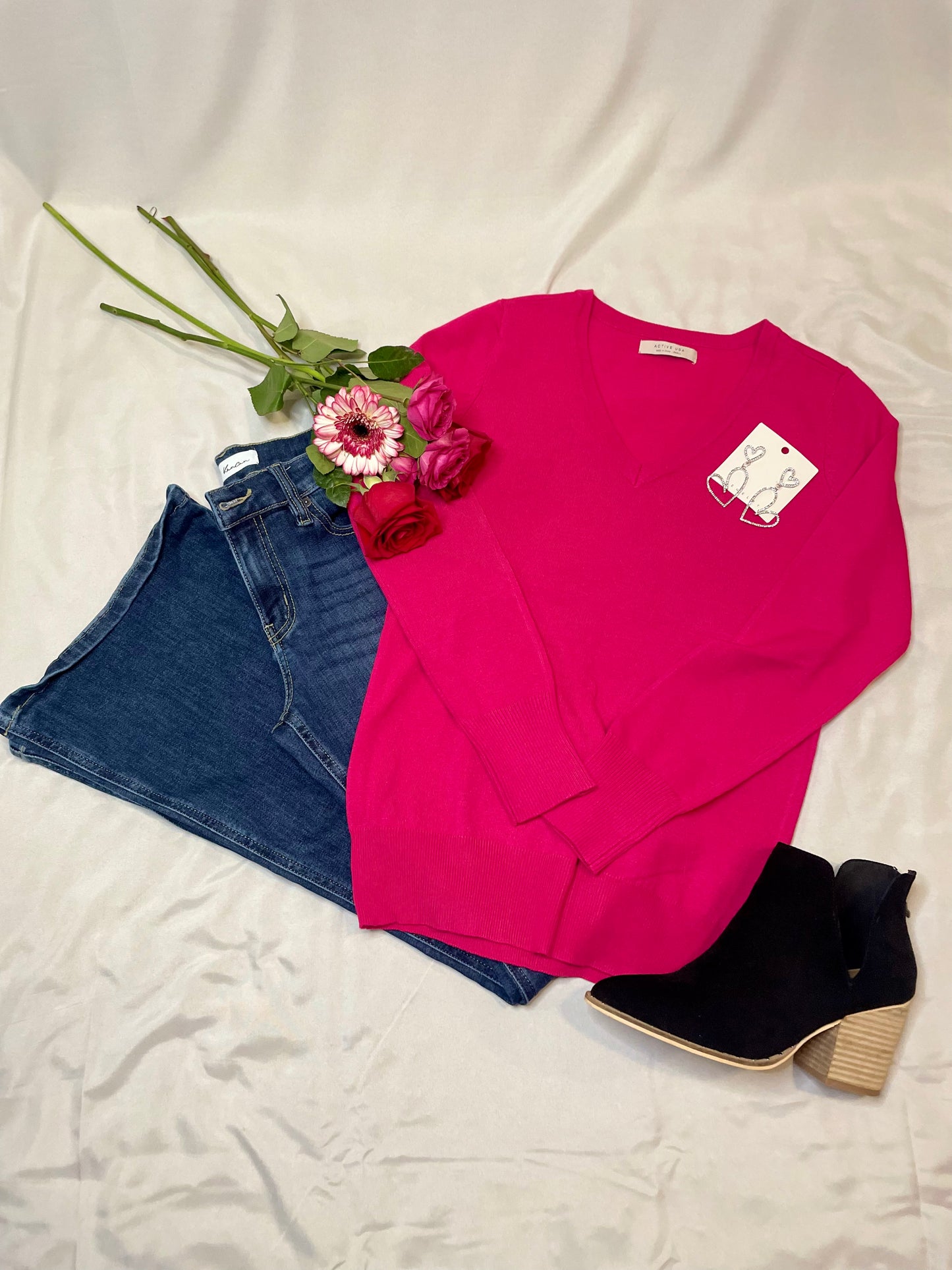 Tiffani Hot Pink V-Neck Sweater